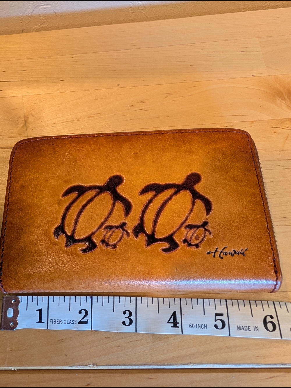 Hand-Tooled Leather Turtle Wallet - Brown